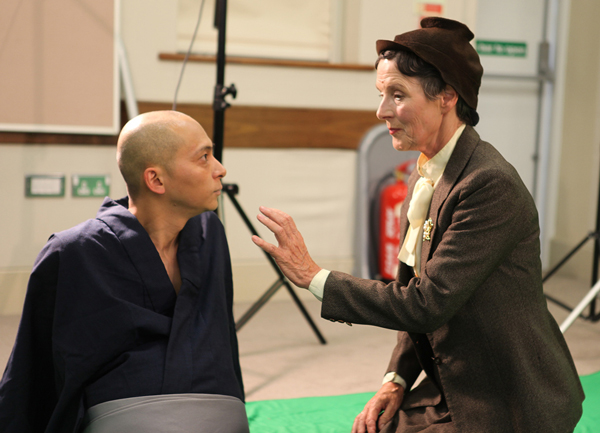 Susan with Leo, rehearsing the moment Helen Keller meets Dr. Nagai