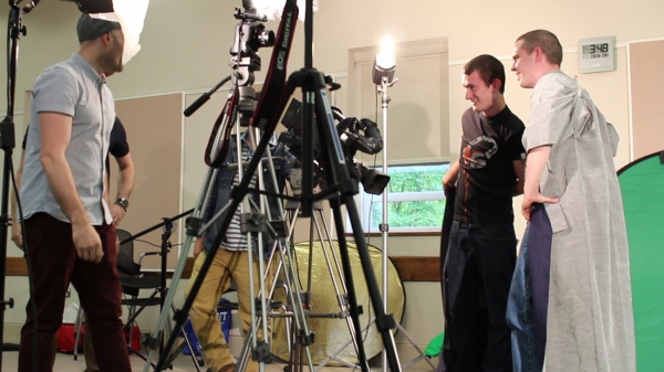 Our two assistant camera  men, Josh and Dan step in front of the camera to act as body doubles for us!