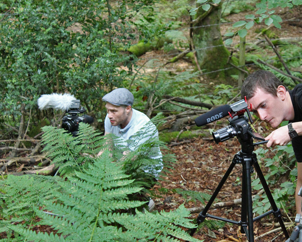 Director Dominic Higgins setting up his camera while Josh sets up another angle